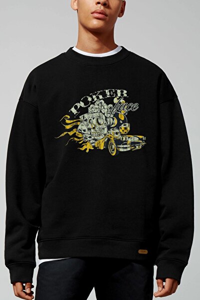 donamod Μαύρο φούτερ Poker Face oversized Adrift262