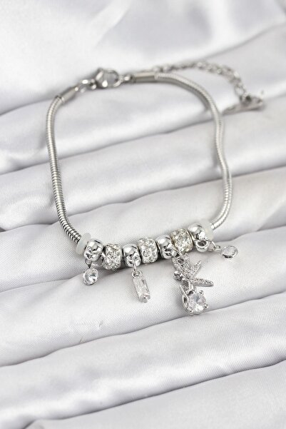 Inure Jewelry Brass Silver Color Tinkerbell Charm Women's Bracelet