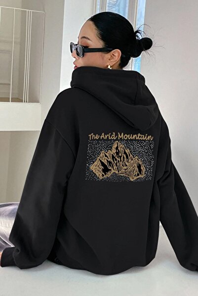 donamod Hanorac oversize unisex cu imprimeu Arid Mountain KP-BLACK-DIST