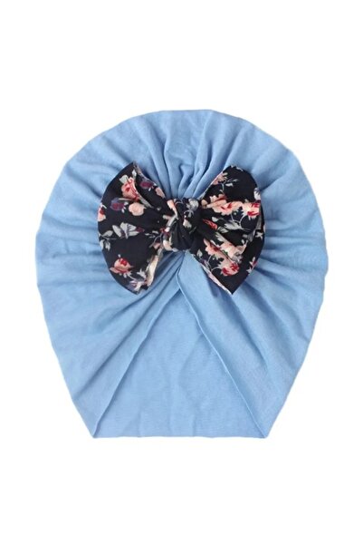 Superbaby Blue turban hat with flowered bow