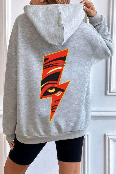 donamod Унисекс суитшърт с принт Lightning KP-Black-Back Lightning