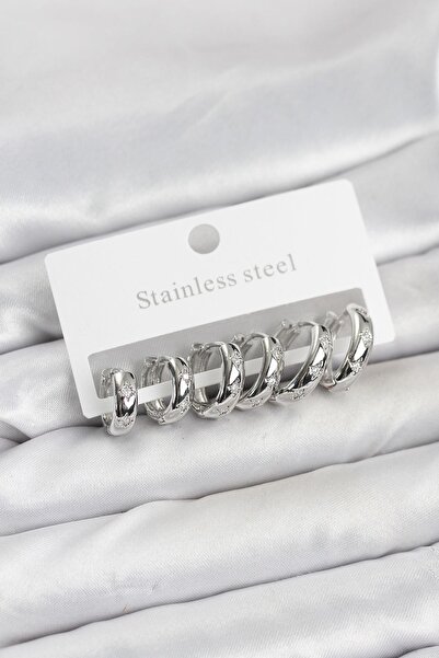 Inure Jewelry طقم أقراط دائرية من الفولاذ 316L بلون فضي مع حجر الزركون على شك...