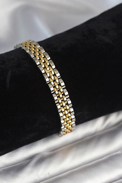 Inure Jewelry 316L Steel 9 mm Thick Gold and Silver Color Men's Bracelet