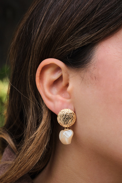 ByFlorya Jewelry Vip Plate Stone Earrings Half Ball Steel Tip Metal Earrings ...