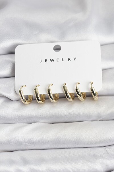 Inure Jewelry طقم أقراط نسائية دائرية من النحاس بلون ذهبي