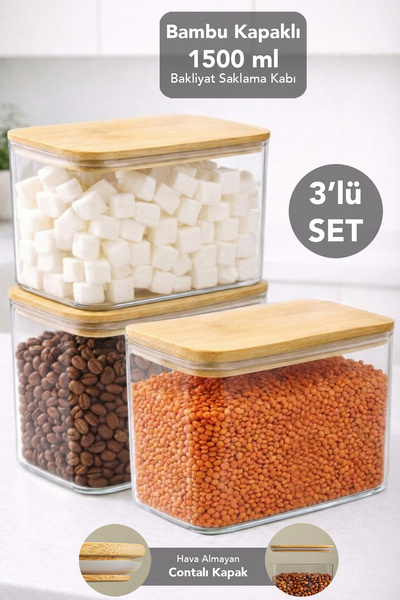 Meleni Home 3-Piece Bamboo Lid Aura Rectangular Storage Container - Vacuum Ai...