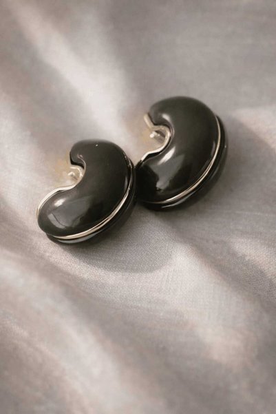 sheenez Chunky Tasarım Siyah-Koyu Yeşil Parlak Ear Cuff Küpe ZR Model