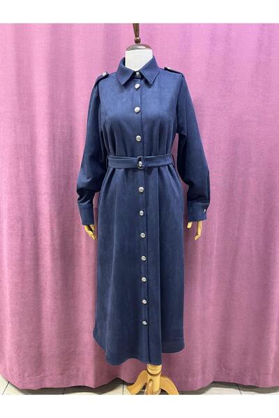 Kayalar SÜET KUMAŞ DÜĞMELİ KEMERLİ ELBİSE