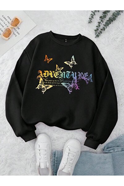 donamod سويت شيرت نسائي/رجالي للجنسين مطبوع عليه شعار وفراشة