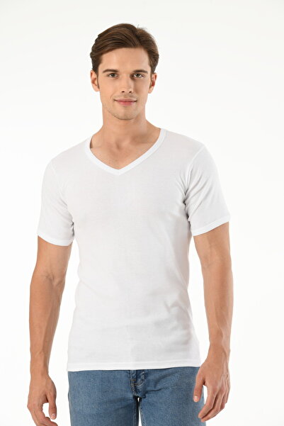 Mfö Life İç Giyim 6 Pieces Ribana Men's V-Neck Short Sleeve Undershirt (T-Shi...