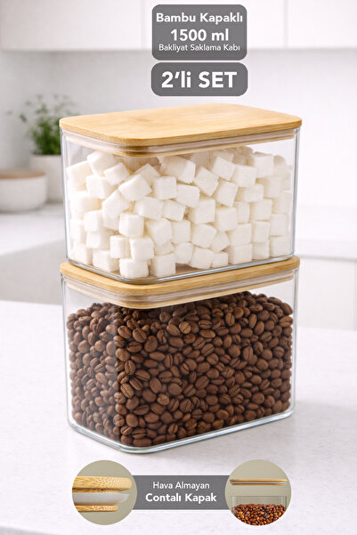 Meleni Home 2-Piece Bamboo Lid Aura Rectangular Storage Container - Vacuum Ai...