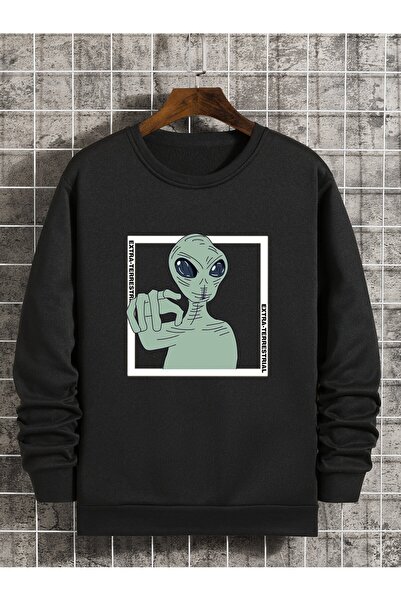 donamod Seria Coko Alien And Letter Graphic Lined Swea tricou