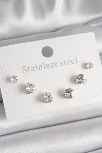 Inure Jewelry 316L Steel Gold Color Zircon Stone Heart Model Women's Earring Set
