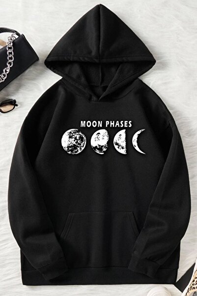 donamod Hanorac imprimat unisex Moon Phases KPP-BLACK-MOONPHASES