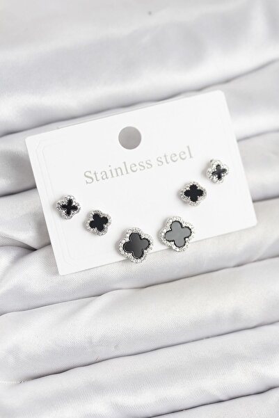 Inure Jewelry طقم أقراط نسائية من الفولاذ 316L بلون فضي مع حجر الزركون على شك...