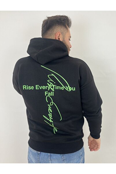 donamod Hanorac supradimensionat cu glugă, unisex, negru Rise Every Back Printed