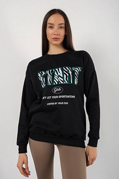 donamod Ženska crna okrugla kragna Start Štampano Oversize kroj majica Start ...