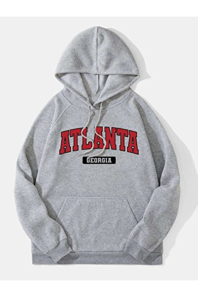 donamod Men's Gray Atlanta Printed Oversize Hooded Sweatshirt