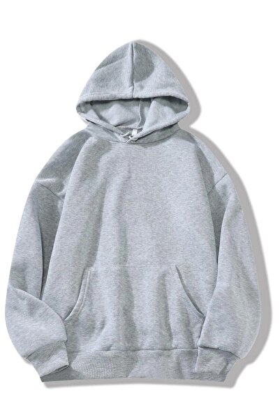 donamod Unisex Γκρι Απλό Βασικό Φούτερ με κουκούλα flatback hoodies