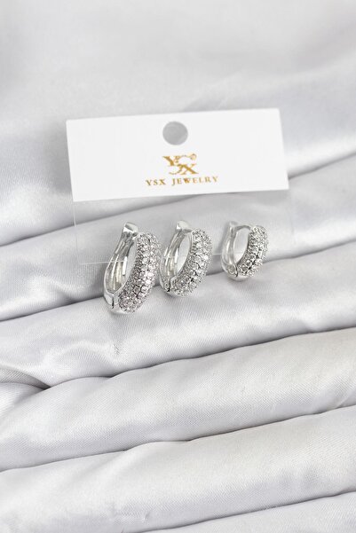 Inure Jewelry طقم أقراط من النحاس الفضي اللون مرصع بحجر الزركون موديل YSX Trio