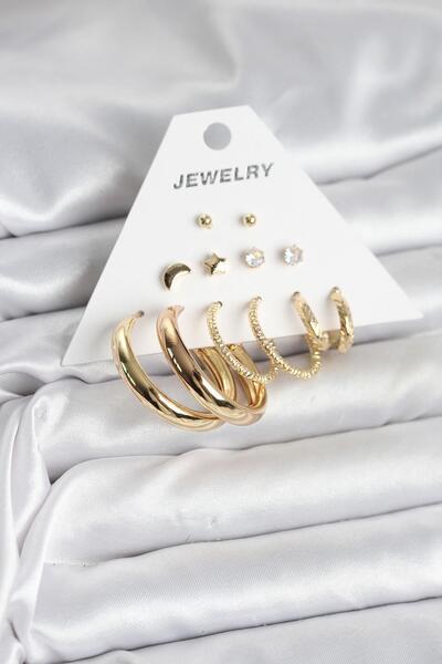 Inure Jewelry طقم أقراط نسائية من النحاس مكون من 6 أزواج باللون الذهبي