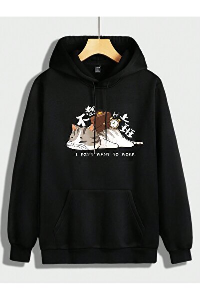 donamod Hanorac cu glugă și șnur, cu buzunar cangur, cu grafică slogan și des...