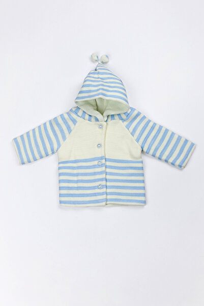 Lui Baby Yenidoğan Kapüşonlu Triko Unisex Ponponlu Bebek Hırka 0/6 Ay