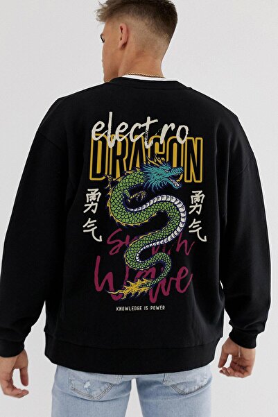 donamod Electro Dragon supradimensionat Black Swea tricou Adrift226