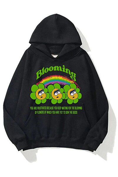 donamod Hanorac unisex înflorit negru Trndz1357