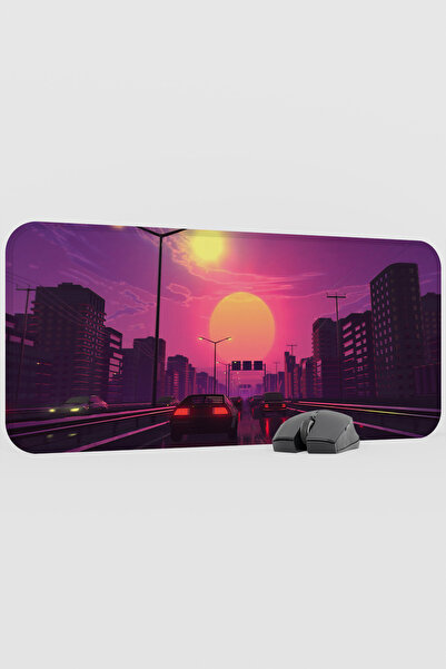 mousepad bastir لوحة ماوس رقمية بتصميم غروب الشمس V3 مقاس 70×30 سم، قاعدة مطا...