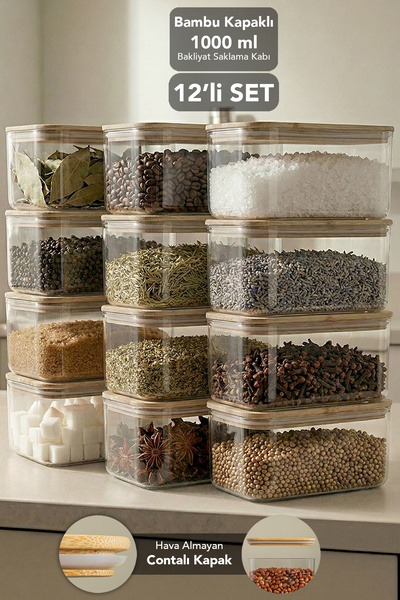 Meleni Home 12-Piece Bamboo Lid Aura Rectangular Storage Container - Vacuum L...