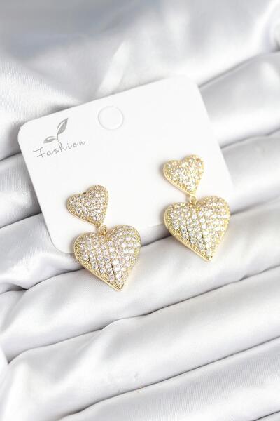 Inure Jewelry Heart Model Zircon Stone Gold Color Brass Women's Earrings