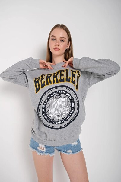 donamod Gri pentru femei supradimensionat Berkeley cu imprimeu Swea tricou TW...