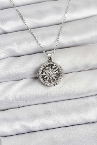 Inure Jewelry قلادة نسائية من الفولاذ 316L بلون فضي مع غطاء على شكل نجمة القطب