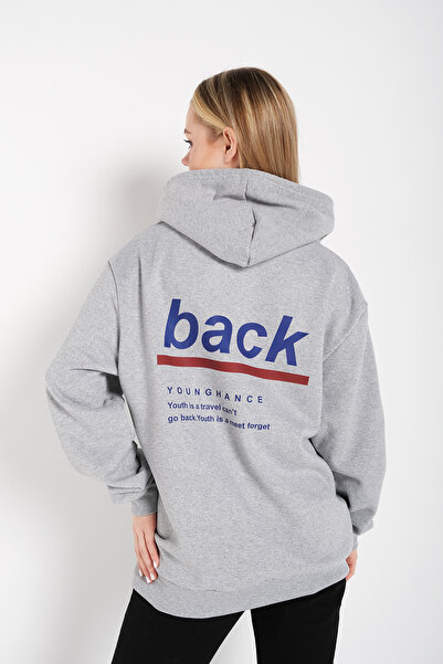 donamod Know Femei Gri Back cu imprimeu supradimensionat Swea tricou TW-BACKKSWT