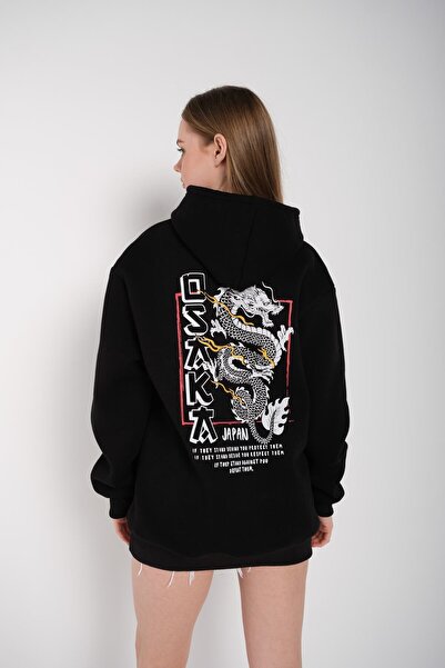 donamod Know Unisex cu glugă Negru supradimensionat Swea tricou cu imprimeu O...