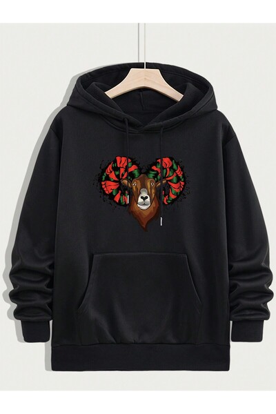 donamod Hanorac cu șnur din seria Coko, cu imprimeu de tauri, cu buzunar cangur