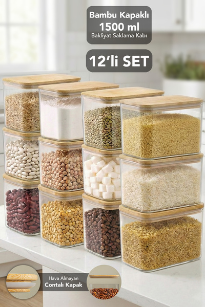 Meleni Home 12-Piece Bamboo Lid Aura Rectangular Storage Container - Vacuum A...