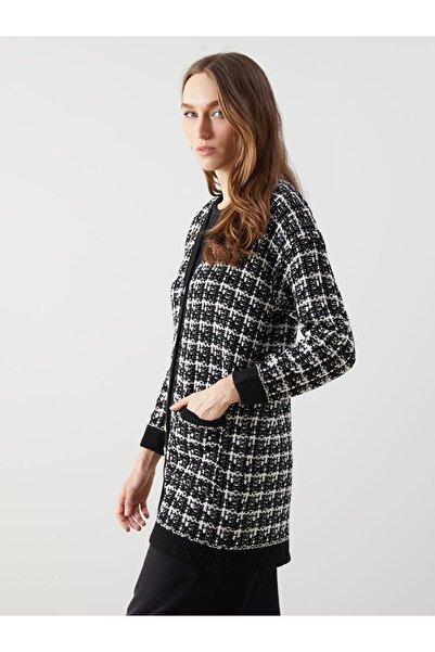 LC Waikiki Lcwaikiki Classic Black V-Neck Patterned Women's Knitwear Cardigan