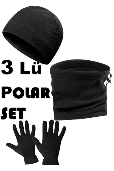 Ufuk Av Bayii Polar Eldiven Şapka Boyunluk 3 Lü Set Siyah