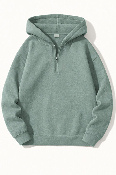 Revasser Unisex Erkek/Kadın YARIM FERMUARLI KAPÜŞONLU Renkli Özel Pamuklu Ove...