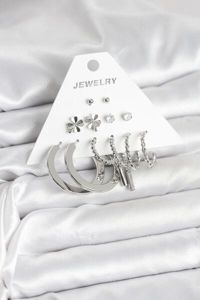 Inure Jewelry طقم أقراط نسائية من النحاس الفضي اللون مكون من 6 أزواج