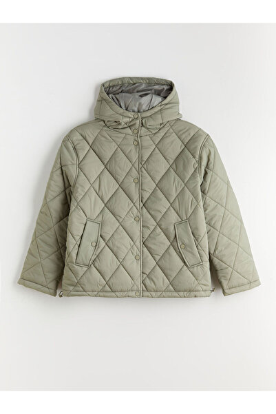 LC Waikiki Khaki Hooded Quilted Oversized Women's Coat