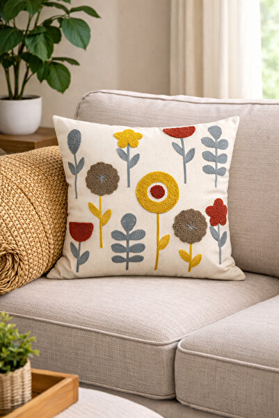 metin tekstil 2’li Punch İşleme Dekoratif 43x43 Kırlent Kılıfı