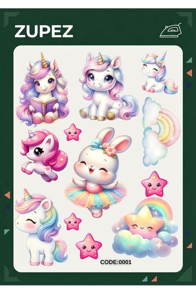 zupez Ütüyle Yapışan Unicorn Temalı Kumaş Aplike Yama, Transfer Kağıdı, Çocuk...