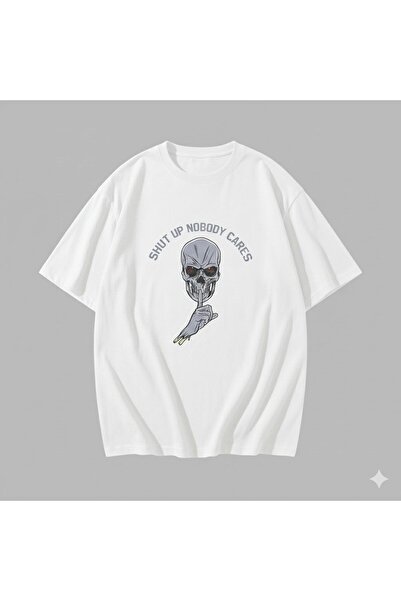 CLASSY.MODA Tricou oversize unisex cu imprimeu Be Quiet Skull