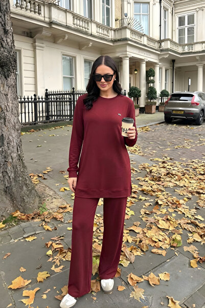 Qaju Women's Long Tunic Pants Set – Burgundy