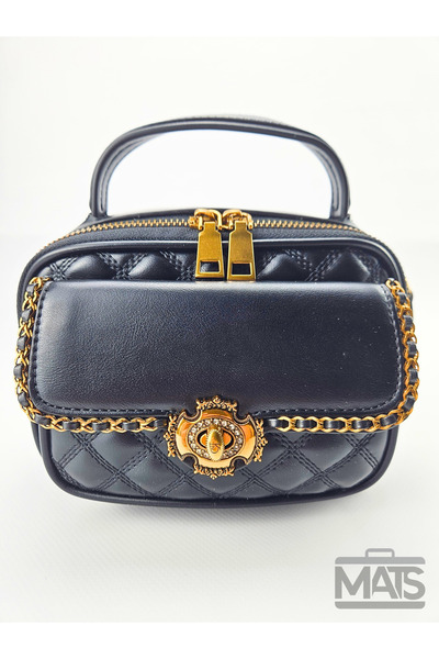 DSN Quilted Arma Lock Buckle Chain Embroidered Detailed Hand and Shoulder Bag