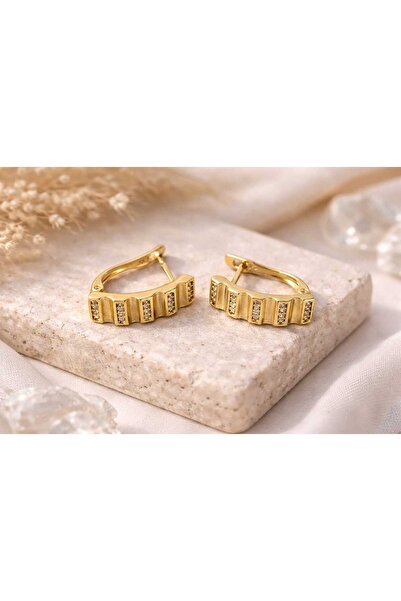 XUPING JEWELRY Modern Sıralı Zirkon Taşlı Gold Çelik Kadın Küpe Kuyumcu Model