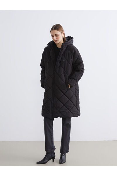 LC Waikiki Lcwaikiki Classic Black Hooded Quilted Women's Puffer Coat
